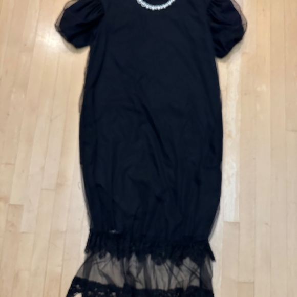 Simone Rocha Black tulle T- shirt maxi dress with pearl neck, L  PG1485 - Picture 2 of 6